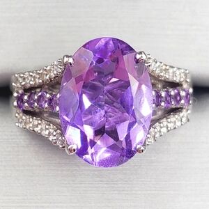 5.8 Carat Oval Lavendar Amethyst & Zircon 925 Sterling Silver Statement …